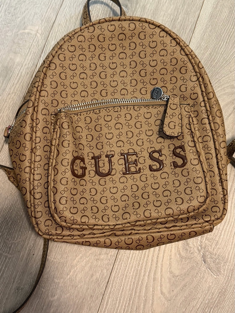Guess Tan and Brown Logo Mini Backpack